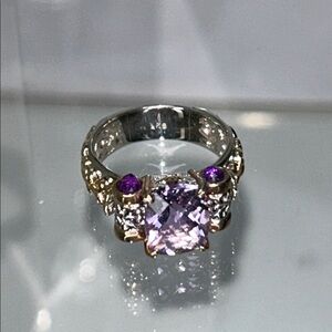 NWOT Gems En Vogue Amethyst Sterling Silver Gold Plated Accents Designer Ring